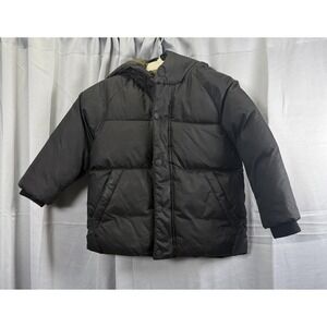 Zara Baby Jacket Youth 2/3 Years 98 Black Hooded Puffer Coat‎ Fleece Lined Warm